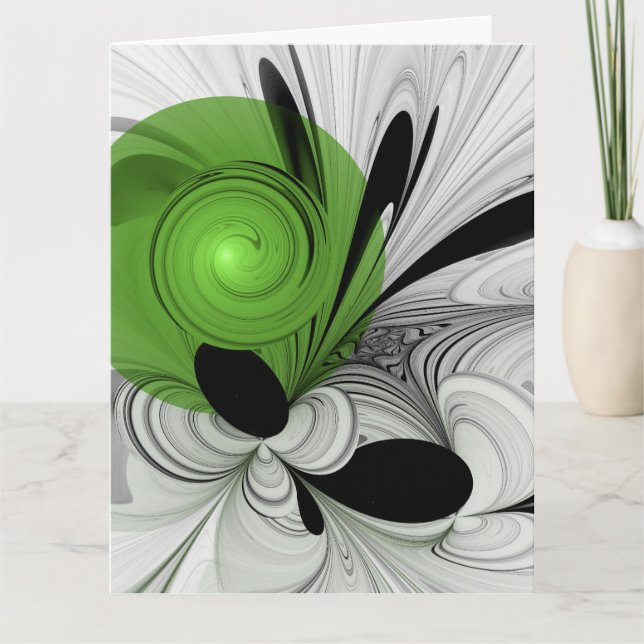 Abstract Black and White with Green Fractal Art Tack Kort (Framsida)