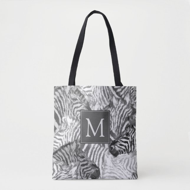 Abstract Black and White Zebra Art Monogram Tygkasse (Framsida)