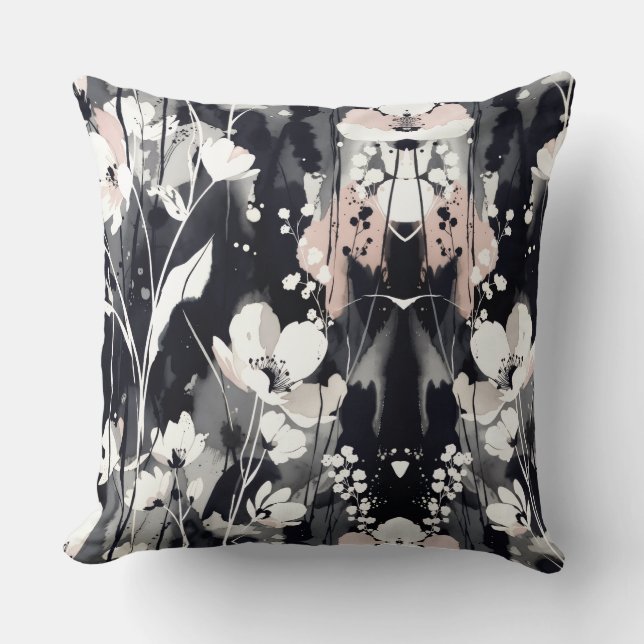  Abstract Blossoms — Monochrome Blush Chic Kudde (Framsida)
