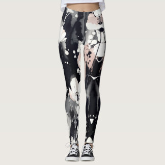  Abstract Blossoms — Monochrome Blush Chic Leggings
