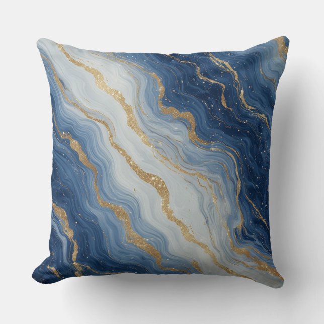 Abstract Blue And Gold Marble Texture Kudde (Framsida)