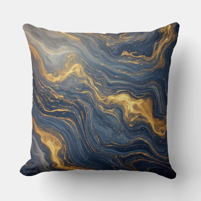 Abstract Blue And Gold Marble Texture Kudde (Framsida)