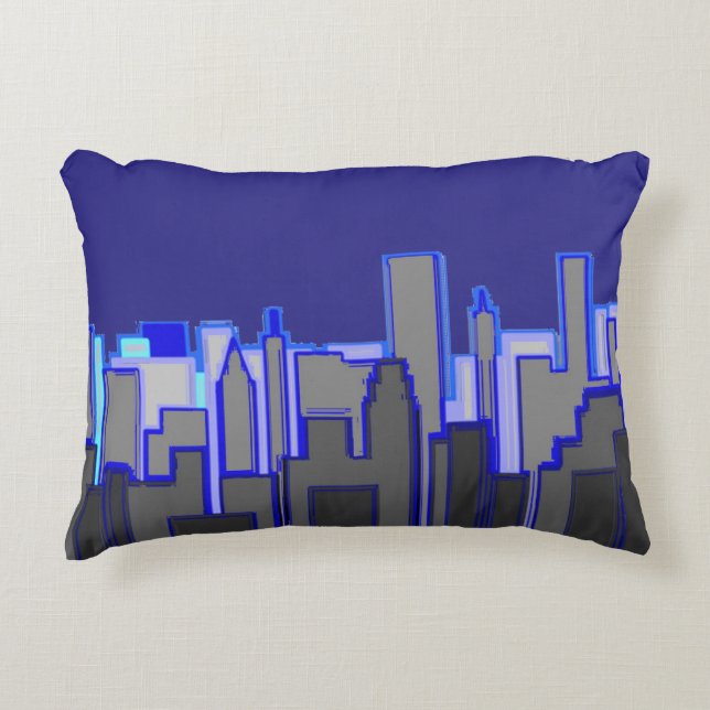 Abstract Blue City Skyline Art Prydnadskudde (Framsidan)