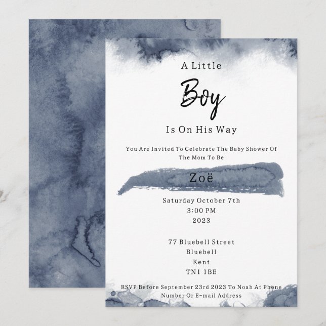 Abstract Blue Elements Sweet Baby Boy Baby Shower Inbjudningar (Fram/baksida)
