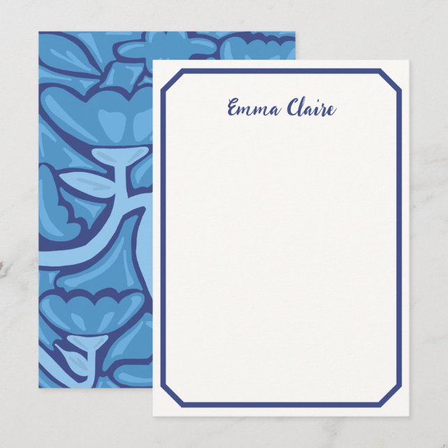Abstract Blue Floral Patterned Note Card Anteckningskort (Fram/baksida)