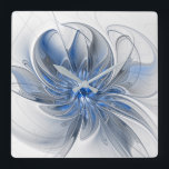 Abstract Blue Gray Watercolor Fractal Art Flower Fyrkantig Klocka<br><div class="desc">A unique fantasy flower with shades of blue and gray,  abstract and elegant.
Design for your square acrylic wall clock and more.</div>
