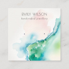 Abstract Blue Green Blush Watercolor Agate Earring Fyrkantigt Visitkort