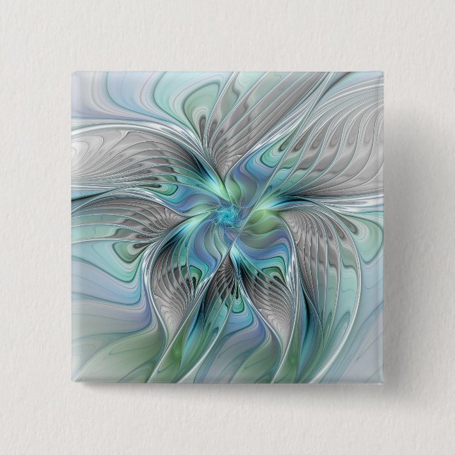 Abstract Blue Green Butterfly Fantasy Fractal Art Knapp (Framsida)