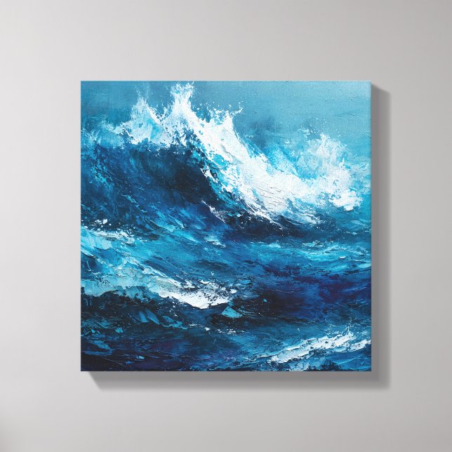 Abstract Blue Ocean Wave Impasto Canvas Art (Framsida)