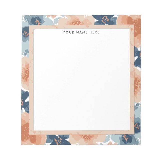 Abstract Blue, Peach, Orange Floral Anteckningsblock (Framsida)