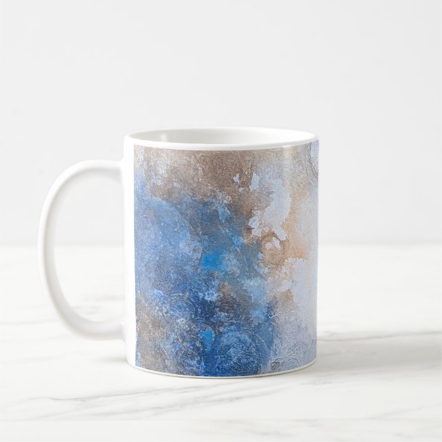 Abstract Blue & Sand Textured Clouds Kaffemugg (Vänster)