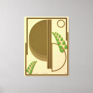 Abstract Boho Geometric Arch & Leaves Beige Textur Canvastryck