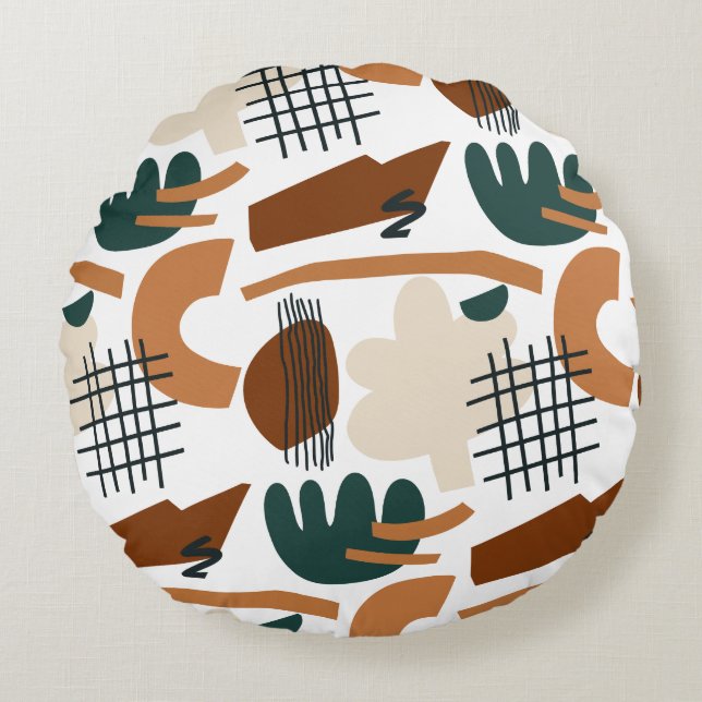 Abstract Boho Mid-Century Modern Throw Pillow Rund Kudde (Framsidan)