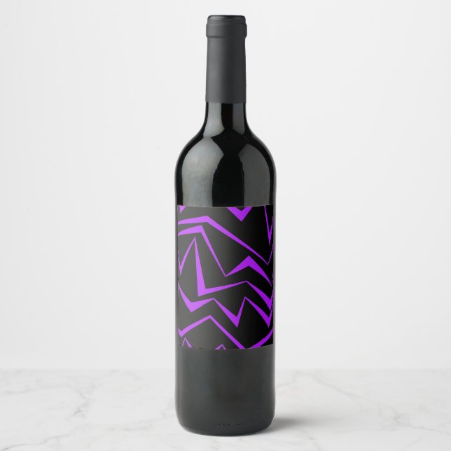 Abstract, bold, vibrant geometric zigzag pattern vinflaska etikett (Framsida)