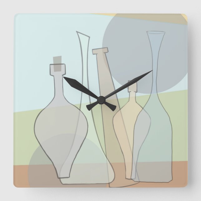 Abstract Bottles Clock Fyrkantig Klocka (Framsida)
