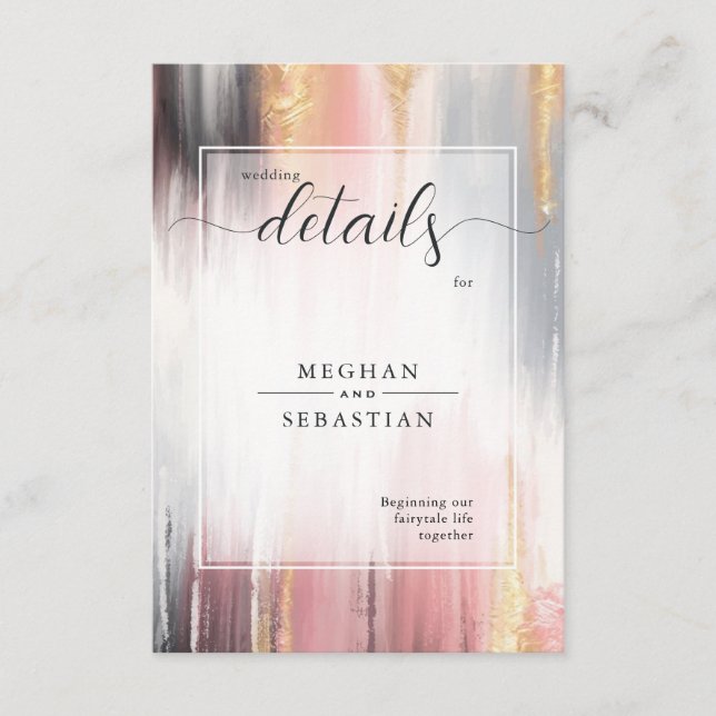 Abstract Brush Strokes Blush Gold Charcoal Tilläggskort (Framsida)