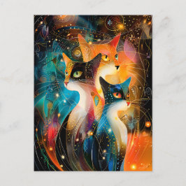 Abstract Cat Portrait Amidst Galactic Wonders Vykort