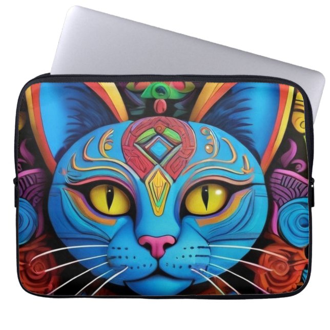 Abstract Cat With Yellow Eyes Laptop Fodral (Framsidan)