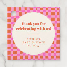 Abstract Checker Pink Custom Baby Shower Thank