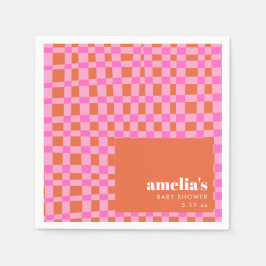 Abstract Checker Pink Orange Custom Baby Shower Pappersservett