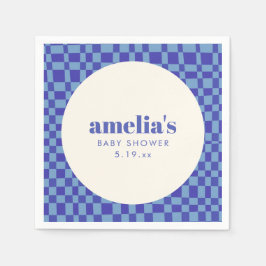 Abstract Checkerboard Blue Custom Baby Shower Pappersservett