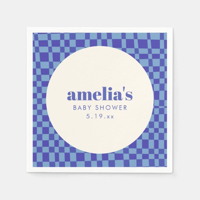 Abstract Checkerboard Blue Custom Baby Shower Pappersservett (Framsidan)