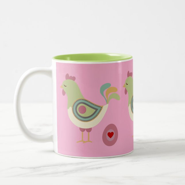 Abstract Chicken & Egg Coffee Cup – Pink Två-Tonad Mugg (Vänster)