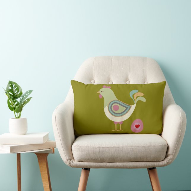 Abstract Chicken & Egg Pillow – Forest Green Lumbarkudde (Stol)