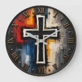Abstract Christian Cross Modern Faith Art Stor Klocka