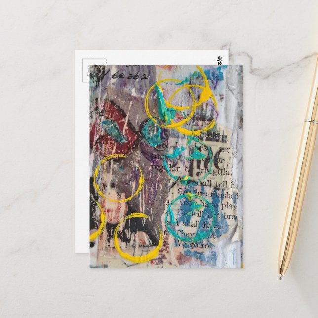 abstract collage blue yellow circles vykort (Fram/Back In Situ)