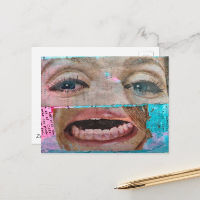 abstract collage with a eyes and mouth from 1968 vykort (Fram/Back In Situ)