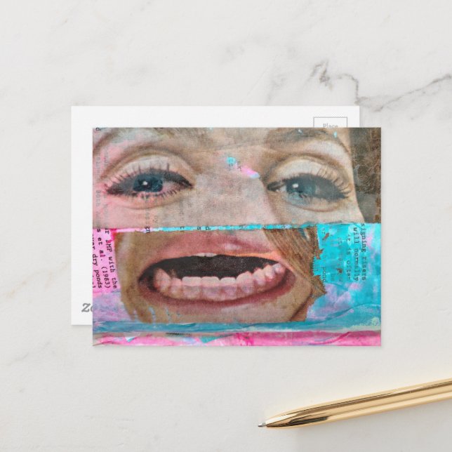 abstract collage with a eyes and mouth vykort (Fram/Back In Situ)