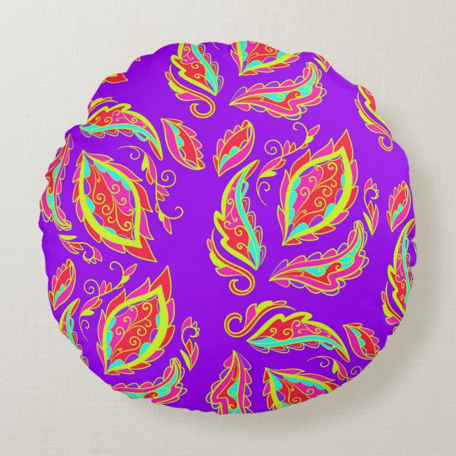 abstract,color,pattern, indian,mandala,purple rund kudde (Framsidan)
