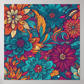 Abstract colorful flowers poster