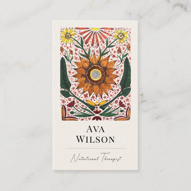 Abstract Colorful Painted Botanicals with Photo  Visitkort (Framsida)