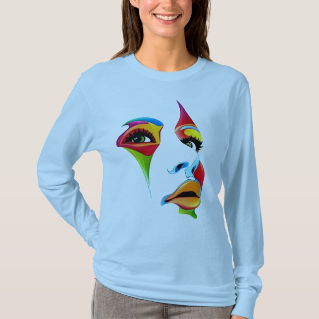 Abstract Colorful Woman Art Face” Tee (Framsida)