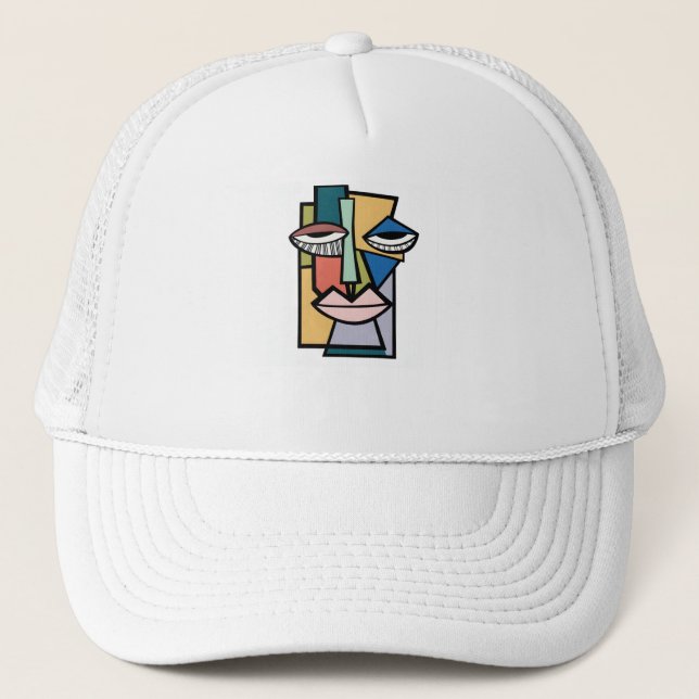 Abstract Cubist Face Art Trucker Hat - Modern Geom Keps (Framsida)