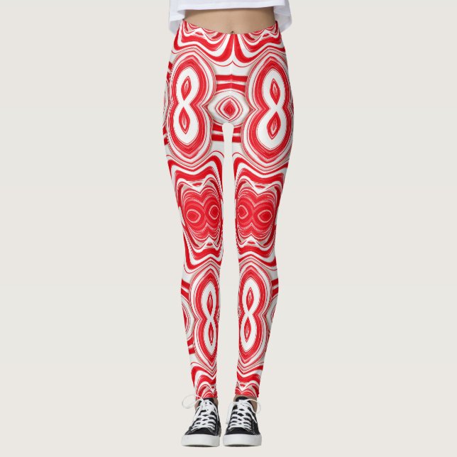 Abstract Cyber Pattern | Hypnotic Red/White  Leggings (Framsida)