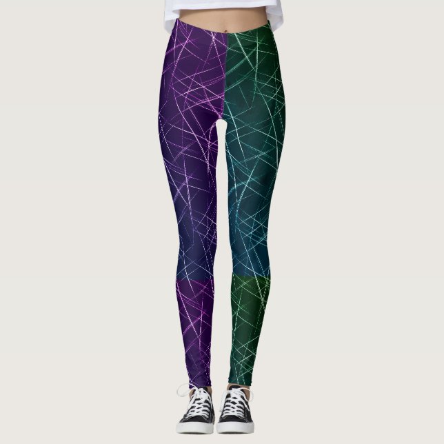 Abstract Cyber Pattern | Purple & Emerald Grid Leggings (Framsida)