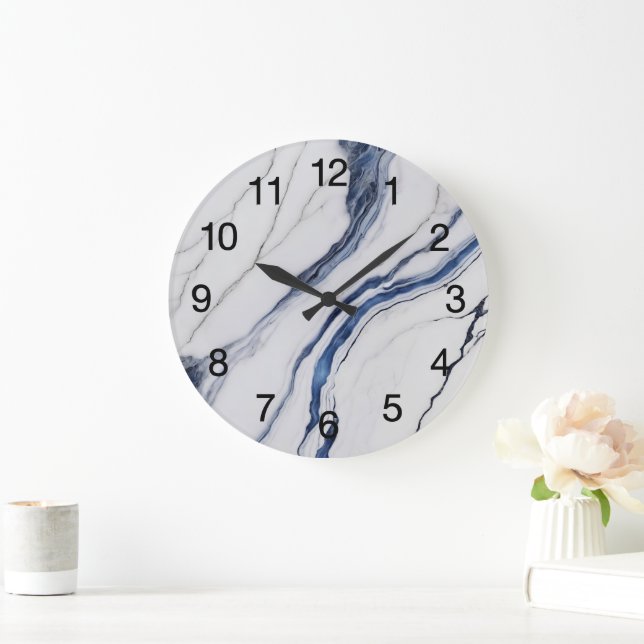 Abstract Dark Blue Green Mist Fractal Stor Klocka (Hem)