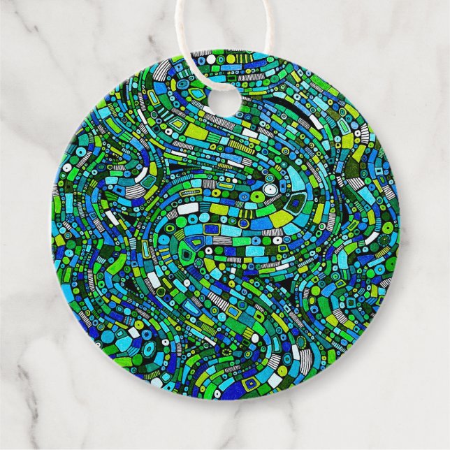 Abstract Design Blue Green Waves Shapes Gåvor Etiketter (Framsida)