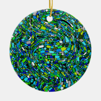 Abstract Design Blue Green Waves Shapes Julgransprydnad Keramik