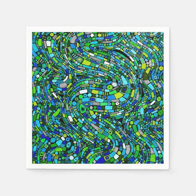 Abstract Design Blue Green Waves Shapes Pappersservett (Framsidan)