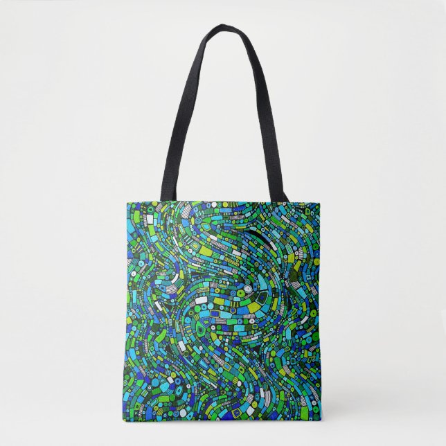 Abstract Design Blue Green Waves Shapes Tygkasse (Framsida)