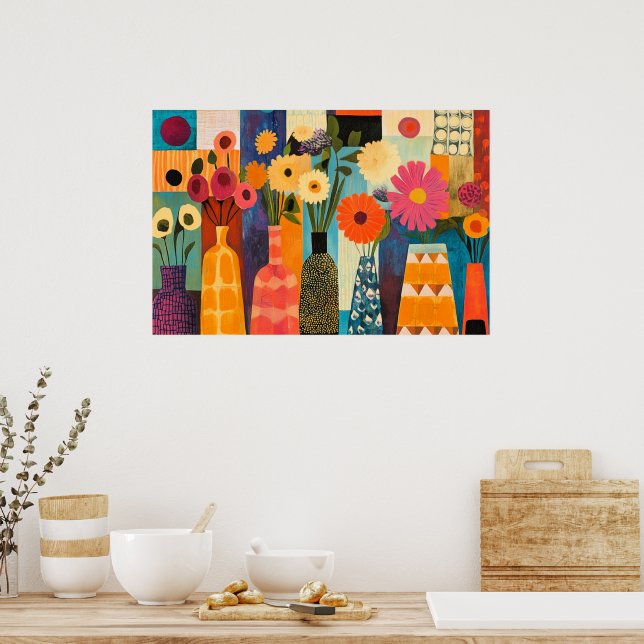 Abstract design colorful flowers poster (Kök)