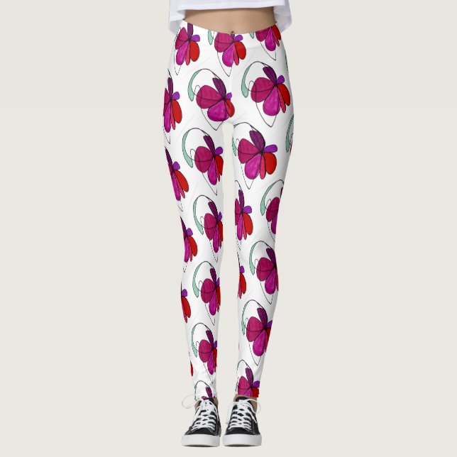 Abstract Design tiled blommigt bloom i violett pet Leggings (Framsida)