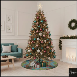 Abstract Digital Diamond Grid Geometric Blocks Julgransmatta Borstad Polyester