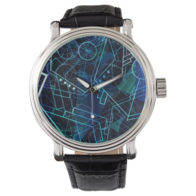 Abstract Digital Geometric Data Blue Art Armbandsur (Framsida)