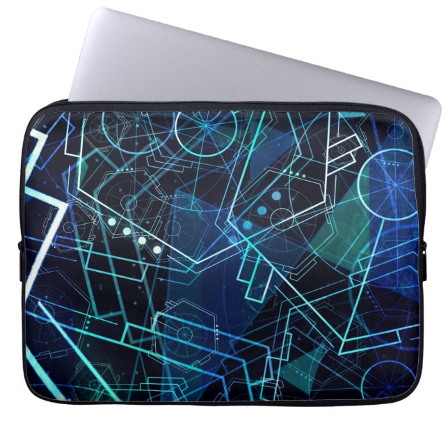 Abstract Digital Geometric Data Blue Art Laptop Fodral (Framsidan)
