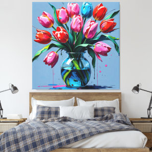 Abstract Digital Painting – Colorful Tulip Bouquet Canvastryck